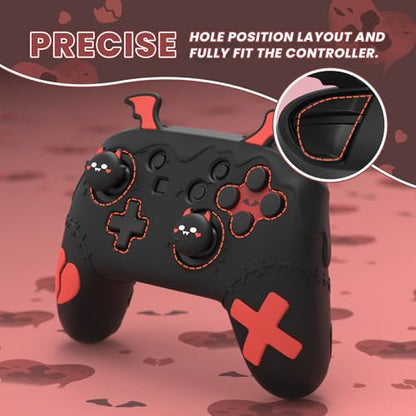 PlayVital Gothic Imp Series Cute Silicone Case for Nintendo Switch Pro Controller with 4 Thumb Grip & 2 Sticker, Non-Slip Anti-Scratch Protective Silicone Skin Cover - Black - color: Black