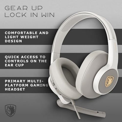 Sades Upower SA-703 Wired Gaming Headset with 40mm Drivers, Omni-Directional Mic, Lightweight Comfort, 3.5mm Dual Plug – Multi-Platform (Grey) - color: Gold