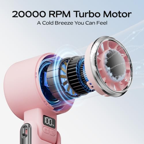 SHEWIND Portable Handheld Fan with Ice Cooling - 5 Gear High Speed Personal Turbo Fan Rechargeable, Up to 13 Hrs, Mini Hand Fans for Travel Essentials, Beach Vacation, Gifts for Women, Men (Pink) - color: Pink