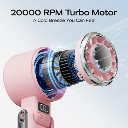 SHEWIND Portable Handheld Fan with Ice Cooling - 5 Gear High Speed Personal Turbo Fan Rechargeable, Up to 13 Hrs, Mini Hand Fans for Travel Essentials, Beach Vacation, Gifts for Women, Men (Pink) - color: Pink