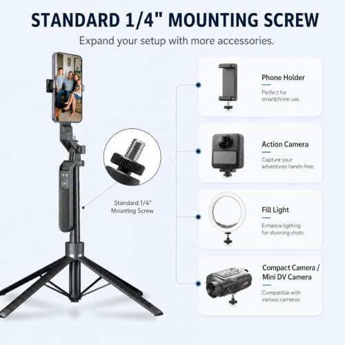 70" Phone Tripod Stand with Wireless Remote, Selfie Stick for iPhone Samsung Android, Portable Cell Phone Holder for Video Recording Photos Vlogging Travel