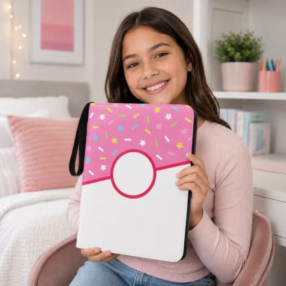9 Pocket Card Binder 900 Card Holder Album, Pink Donut Trading Cards Holder Zipper Binder for Girl Teen Collection (Pink Donut, 900 Pocket) - color: Pink Donut, size: 900 Pocket