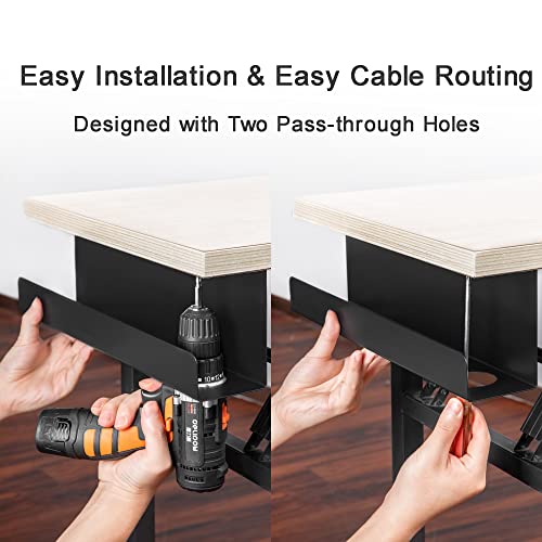 ZhiYo 16.5 Inch Sturdy Under Desk Cable Management Tray, Metal Cable Tray Under Desk, Black Table Management Basket, Wire Hider 1 Pack - size: 16.5in L - Screw-In