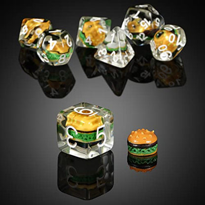 Hamburger Dungeons and Dragons Dice, DNDND 7PCS Resin DND Dice Set with Velvet Bag for D&D Role Playing Games and Tabletop Games（Hamburger - color: Hamburger