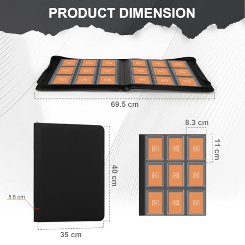Toploader Binder,Trading Card Binder Storage Hold up 288 Cards 9-Pocket Top Loader Binder with Sleeves for 3"x4" Rigid Toploaders Hard Cases (9Black) - color: 9Black