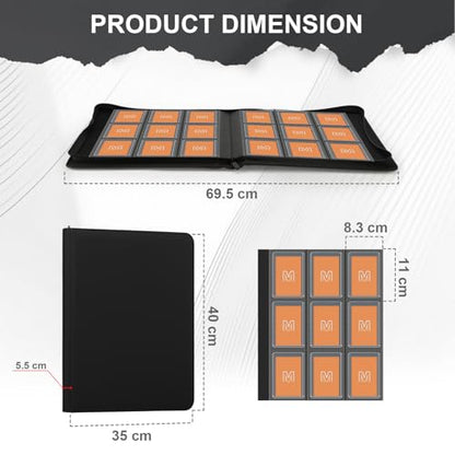 Toploader Binder,Trading Card Binder Storage Hold up 288 Cards 9-Pocket Top Loader Binder with Sleeves for 3"x4" Rigid Toploaders Hard Cases (9Black) - color: 9Black