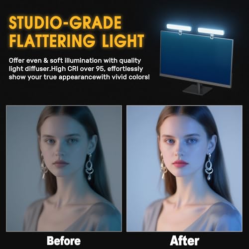 16W 2PCs Video Conference Lighting, LED Streaming Light Clip-On, Zoom Lighting for Computer Monitor Webcam Laptop, Desk Ring Light for Video Recording Podcast, Eye-Caring&360° Rotary Backlight