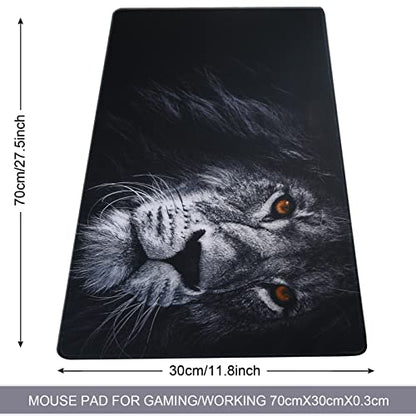 Large Gaming Mouse Pad with Stitched Edges,[27.5x11.8In] Extended Black Lion Mouse Pad with Non-Slip Natural Rubber Base for Gamer/Desktop/Office/Home 70x30 Blion02 - color: 70x30 Blion02