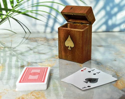 Playing Cards Holder, Handmade Wooden Card Storage Box with Brass Inlay Design, Anniversary Birthday Gifts "Made in India" (Design 3) - color: Design 3