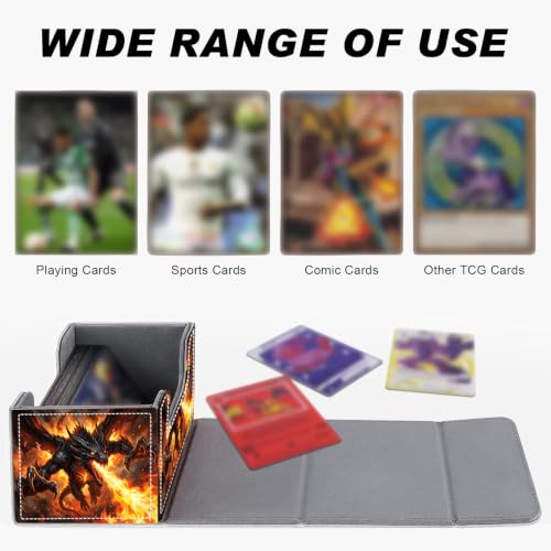 Magnetic Closure TCG Deck Box Portable Card Holder Trading Card Deck Box | PU Leather Collectible Card Case Game Trading Card Deck Box Storage Scratch Resistant Lining, Fire Breathing Dragon Fantasy - color: Fire Breathing Dragon Fantasy