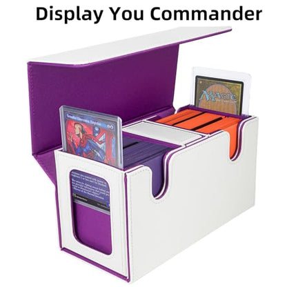 AFIING MTG Commander Card Storage Box - Fits 200 Double Sleeved Cards,3-in-1Card Deck Case,Mtg deck Card Organizer For Commander TCG CCG,4Dividers &2 Toploaders, Whtie/Purple - color: White Purple