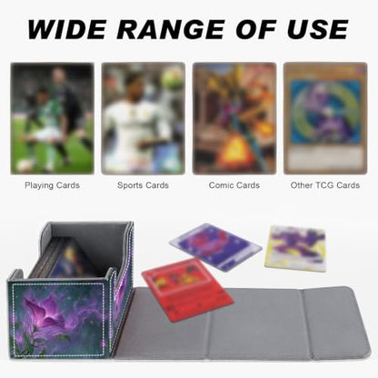 Magnetic Closure TCG Deck Box Portable Card Holder Trading Card Deck Box | PU Leather Collectible Card Case Game Trading Card Deck Box Storage Scratch Resistant Lining, Magical Purple Glowing Flower - color: Magical Purple Glowing Flower