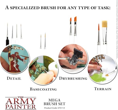 The Army Painter Wargames Mega Brush Set, Black, 10 Miniature Paint Brushes, Incl. Free Masterclass Kolinsky Sable Hair and Detail Paint Brush with Fine Tip - for Miniature Painting, D&D & Warhammer