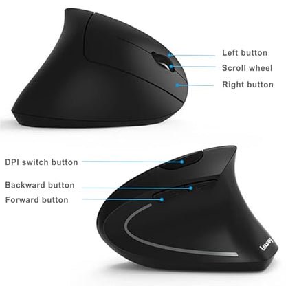 Lekvey Ergonomic Mouse, Rechargeable Vertical Wireless Mouse, Comfort Grip | Long Battery Life, USB-C Charging, Quiet Click, Carpal Tunnel Support, 2.4G Wireless, 3DPI 800/1200/1600, for Laptop, Mac, PC