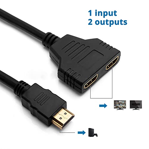 HDMI Splitter Cables Male 1080P to Dual Female 1 to 2 Way HDMI Splitter Adapter Cable for HDTV HD, LED, LCD, TV, Mirror Only Support Two The Same Size TVs at The Same Time 30cm