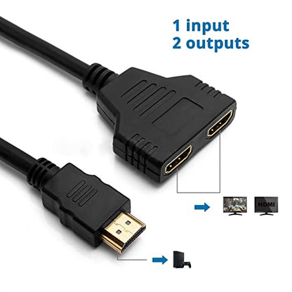 HDMI Splitter Cables Male 1080P to Dual Female 1 to 2 Way HDMI Splitter Adapter Cable for HDTV HD, LED, LCD, TV, Mirror Only Support Two The Same Size TVs at The Same Time 30cm