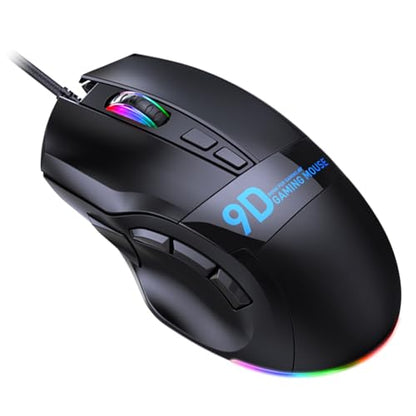 GOWENIC RGB Gaming Mouse, 9 Programmable Buttons 12000 DPI Ergonomic Design, with 7 Lighting Effects and 20 Onboard Macro Profiles, for PC Gaming