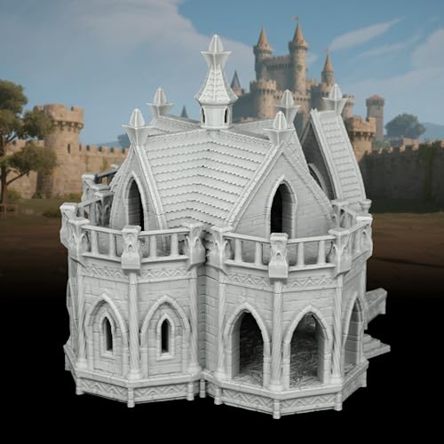 Fantasy Scenery Miniature Game Buildings - 25mm Scale Unpainted Gothic Manor with Dual Balconies, Large Stone TTRPG Terrain for Dungeons and Dragons Wargame - City Building 7 (AF1104 M) - color: Af1104 M City Building 7