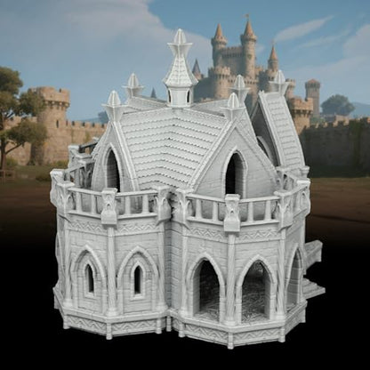 Fantasy Scenery Miniature Game Buildings - 25mm Scale Unpainted Gothic Manor with Dual Balconies, Large Stone TTRPG Terrain for Dungeons and Dragons Wargame - City Building 7 (AF1104 M) - color: Af1104 M City Building 7