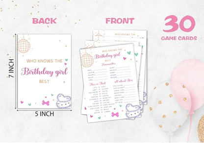 Birthday Party Card Games, Pink Bow Disco Ball Themed Who Knows The Birthday Girl Best Game Cards, Fun Sleepover Party Game For Kids Adults, Fun Girls Night Activities Supplies, 05 - color: Who Knows The Birthday Girl Best