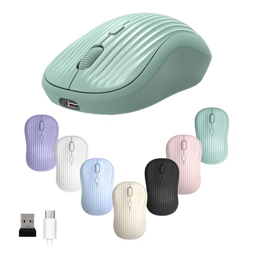 ONE-UP Wireless Mouse, 2.4G + BT, Rechargeable Battery, 4-Key, DPI: 800/1200/1600, Silent, Type-C, USB Nano Receiver, Ergonomic, Portable, for Laptop, Chromebook, PC, Mac, Windows （Green） - color: green