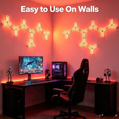 Y-Shaped 3D RGB LED Wall Lights 8 Pack, Gaming Lights Smart LED Panels with Music Sync, App & Remote - Modular Home & DIY for Bedroom, Living Room, Party and Home Decor