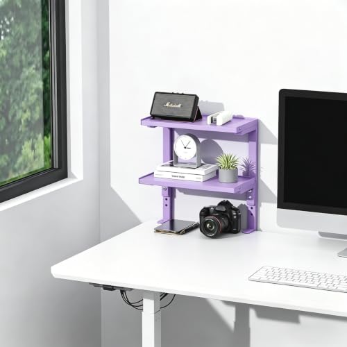 2-Tier Desk Shelf, Expandable Under Desk Storage, Clamp on Desk Shelf, Desktop Accessories for Offices, Study Rooms, and Game Rooms (Purple) - color: Purple