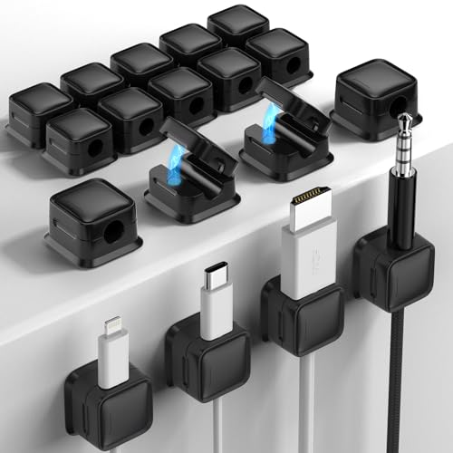 18 Pack Cord Organizer, Magnetic Cable Clips, Under Desk Management, Black | 0.27in Cable Compatible,Strong Adheive Wire Holder Keeper,Easy Open Phone Charger Holder for Home Car Desk Nightstand Office - color: Black, size: 18Pack