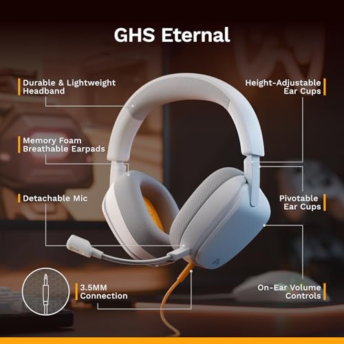 GLORIOUS GHS Eternal - Stereo Gaming Headset for PC, PS5, PS4, Xbox, Switch - Custom Tuned Angled Drivers, Adjustable Crystal Clear Detachable Mic, 3.5mm - Durable, All Day/Night Comfort - White - color: White