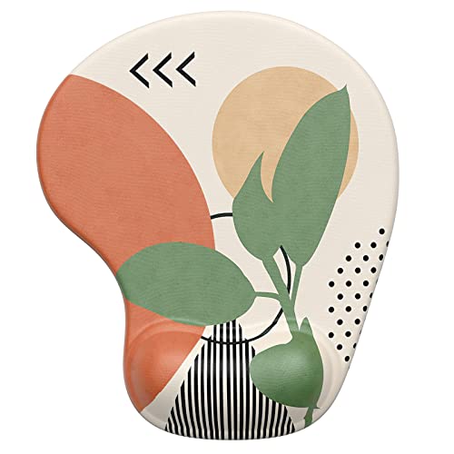 Hsurbtra Ergonomic Mouse Pad with Wrist Rest Support, Gel Mouse Pads with Non-Slip PU Base, Pain Relief Memory Foam Computer Mat, Cute Office Supplies Desk Decro Accessories, Green - color: Abstract Art, size: Normal