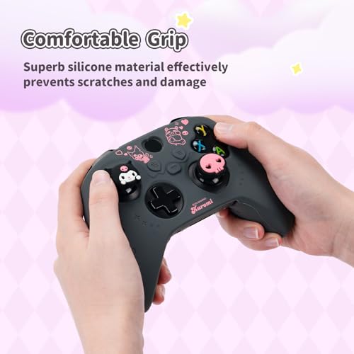 Kuitmor Controller Cover Skin for Xbox Series X/S,Soft Silicone Anti-Slip Protective Cover Skin Case Compatible with Xbox Controller with 2 Thumb Grip Caps and 1 Sticker (Black Kuromi) - color: Black Kuromi