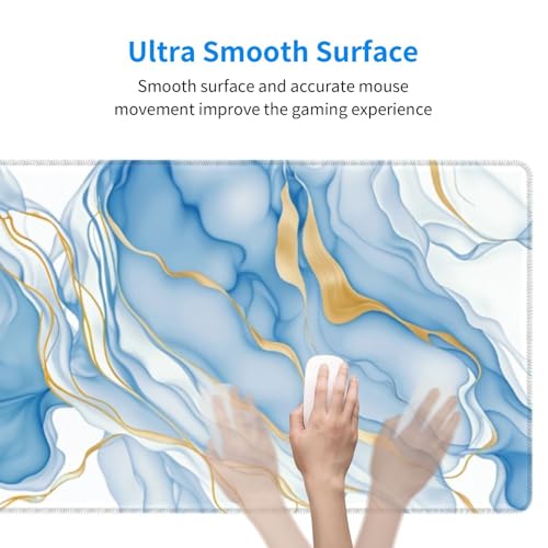 Large Mouse Pads for Desk, Extended Marble Gaming Mousepad for Women Office Gifts, Funny XL Big Stitched Waterproof Nonslip Computer Mats Deskmat for Keyboard, (Light Blue and White, 31.5 * 11.8 In) - color: Light Blue and White Marble
