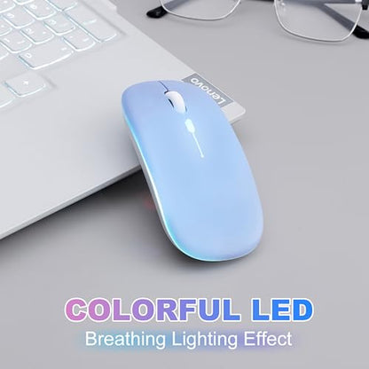 Wireless Bluetooth Mouse, Rechargeable Computer Mouse, Blue | Dual Mode - BT5.2 & 2.4G,Long Lasting,Silent RGB LED Mice,Slim Portable Mouse for Laptop,PC,Tablet,MacBook,iPad,Apple Devices - color: Blue