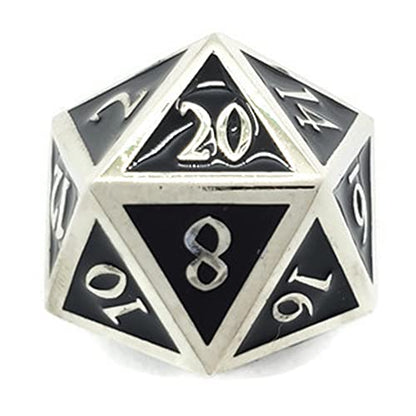 Metal D20 F Dice Critical Fail 20 Sided Die Set DND Number Role Playing Game Dungeons and Dragons D&D Black Silver Red Blue Rainbow Gold Copper Purple Green Pink White (Single Dice, Black and Silver) - color: Black and Silver, style: Single Dice