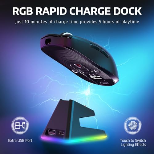 MAMBASNAKE Attack Shark X6 Wireless Gaming Mouse,RGB Magnetic Charging Dock,49g Ultralight X3 Upgrade,Tri-Mode 2.4GHz/BT5.2/USB-C,PAW3395 Sensor 26KDPI,G502 Programmable Mice for Win/Mac - Black - color: Black
