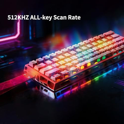 IROK MG63 64 Keys Wired Magnetic Switch Keyboard, 512KHZ All Keys Scan Rate, PCB Nano-Coating Waterproof, ARGB Light and Shadow Coexist 8KHZ/CNC Carved Aluminum Gaming Keyboard (Red) - color: Red
