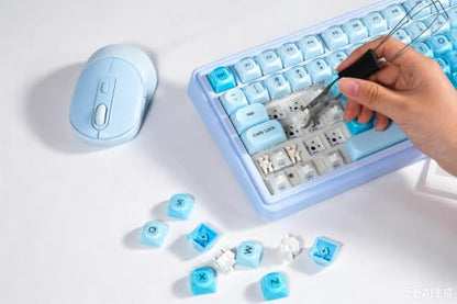 ZORNHER UR82 Wireless Foundation Mechanical Keyboard,75% Creamy Keyboard,Cute Gaming Keyboard,Jelly Crystal Gradient Keycaps,Hot Swappable,RGB Backlit,for Mac Windows,BT5.0/USB-C/2.4GHz,Ice Blue - color: Blue Breeze