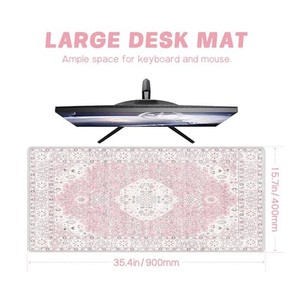 Baziabbo Pink Desk Mat,XXL Extended Large Mouse Pad,Durable Gaming Mousepad with Stitched Edge,Non-Slip Rubber Base Keyboard Desk Pads for Work Home Game - color: B-Pink
