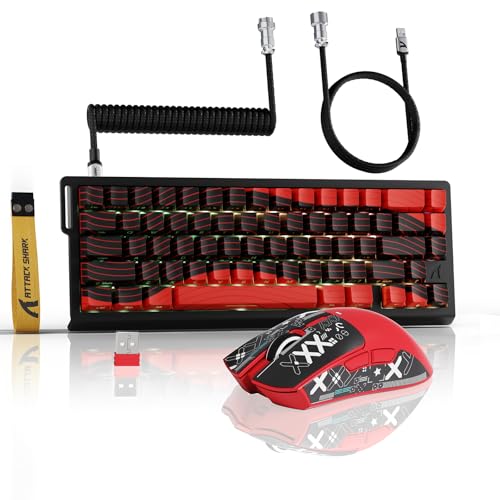 ATTACK SHARK X11 & X68 PRO HE Wireless Gaming Combo,Rapid Trigger Hall Effect Magnetic Switch 8K Keyboard,Ultra-Light 22K DPI PAW3311 Optical Sensor Mouse,RGB Backlit Tri-Mode with Coiled Cable-Red - color: Red