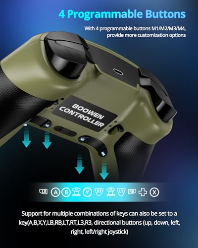 Multi-Platform Wireless Controller, PC Gaming Controller with 2.4G Adpater/Hall Joysticks/Hall Triggers/1200 mAh Battery/4 Programmable Buttons/RGB Lighting, Compatible with PC Windows 7/8.1/10/11, Switch/OLED/Lite, iOS, Android, Steam-Army Green - color: