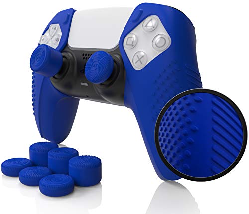 SensePro PS5 Controller Skin Grip, Anti-Slip Studded, Blue | Dock Compatible, Soft Gel Silicone Cover for Playstation 5 Dualsense, Rubber Protector, Raised Thumb Grip Caps - color: Blue