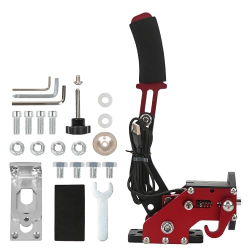 RYLNOK 64bit PC USB Handbrake Upgrade Sim Racing Gamges Handbrake For Logitech G25 G27 G29 G920 T500 T300 2m Nylon Wire Reinforced Spring Red And Clamp Simulate [windows] - color: Red