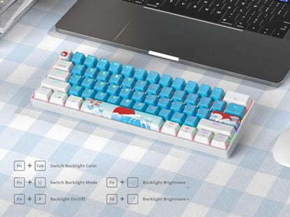 Blue and White Mechanical Gaming Keyboard 60%, 61 Keys Small Wired RGB Keyboard with PBT Keycaps, Anti-Ghosting for Game/Office - color: 61 Blue/Red Switch
