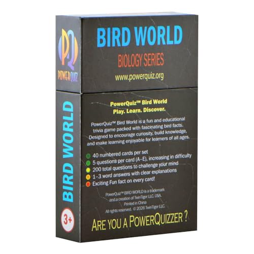 Bird World Biology Trivia Game for Kids & Adults | 200 Questions, 5 Difficulty levels Beginner to Expert, Fun facts, Explanations, Premium matte cards, Hard storage box - style: Bird World