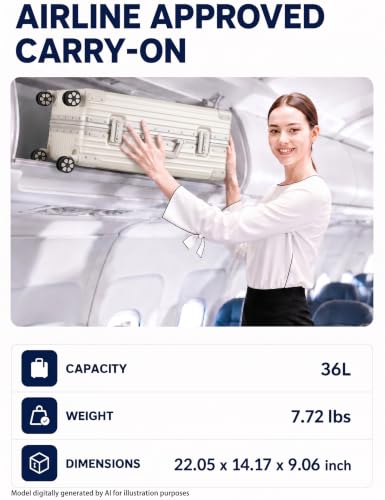 20" Hard Shell Carry-On Luggage Zipperless Suitcase, White | Aluminum Frame, Lightweight, PC Hardshell, TSA Lock, 360° Spinner Wheels, Airline Approved Carryon - color: White