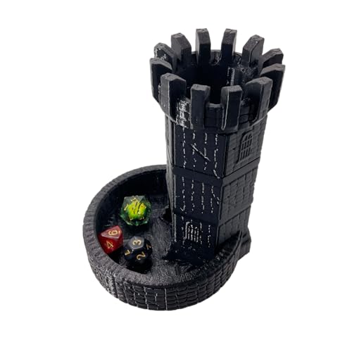 Castle Retro DND Dice Rolling Dice Tower Dungeons and Dragons Dice Jail D&D Accessories (Random 7PCS D20 Dice Set Included) Black