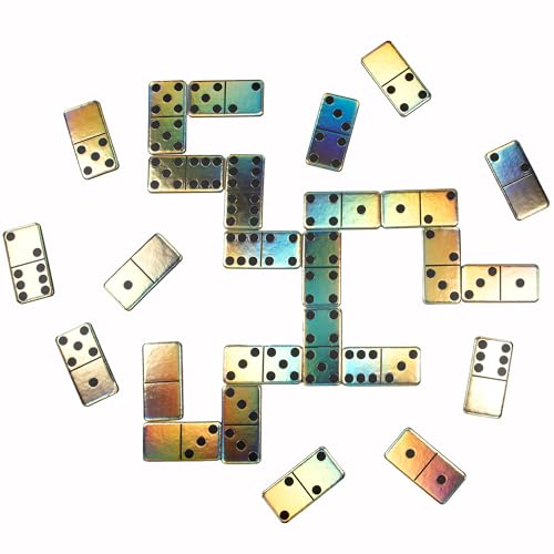 eeBoo Classic Mini Dominoes - 28 Piece Game Set, Shiny Golden Holographic Foil Tiles, Tile Laying Matching Game, Screen-Free Fun, Kids Ages 3+ - style: Classic