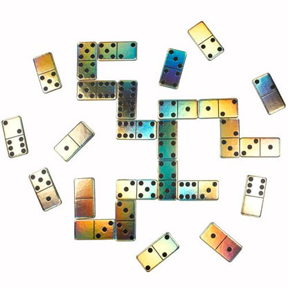 eeBoo Classic Mini Dominoes - 28 Piece Game Set, Shiny Golden Holographic Foil Tiles, Tile Laying Matching Game, Screen-Free Fun, Kids Ages 3+ - style: Classic