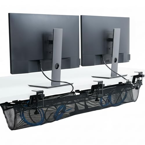 VIVO No Drill Clamp-on 55 inch Mesh Net Under Desk Cable Management Wire Organizer, Adjustable Home Office Standing Desk Cord Storage Sleeve, Black, DESK-AC55MH - size: 55"