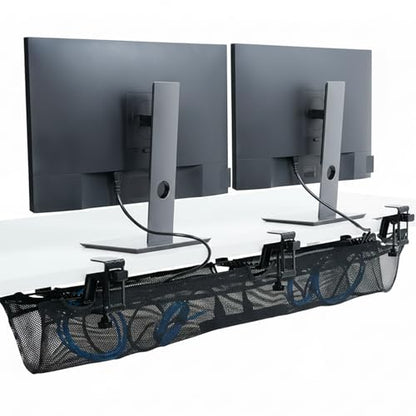 VIVO No Drill Clamp-on 55 inch Mesh Net Under Desk Cable Management Wire Organizer, Adjustable Home Office Standing Desk Cord Storage Sleeve, Black, DESK-AC55MH - size: 55"